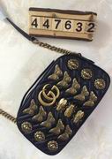 Gucci GG Marmont animal studs shoulder bag black leather 