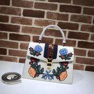 Gucci Sylvie embroidered leather top handle bag white leather 