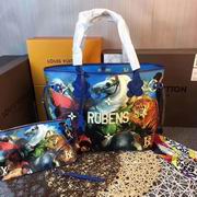 Louis Vuitton colored drawing tote blue leather 