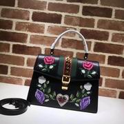 Gucci Sylvie Embroidered Leather Top Handle Bag black Leather 