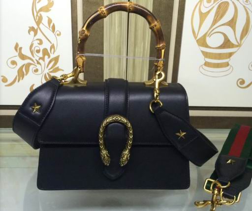 Gucci Dionysus leather top handle bag black calfskin