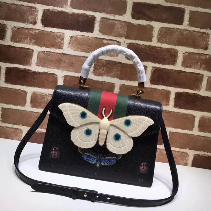 Gucci  Leather top handle bag with moth black