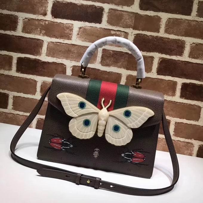  Gucci  Leather top handle bag with moth brown