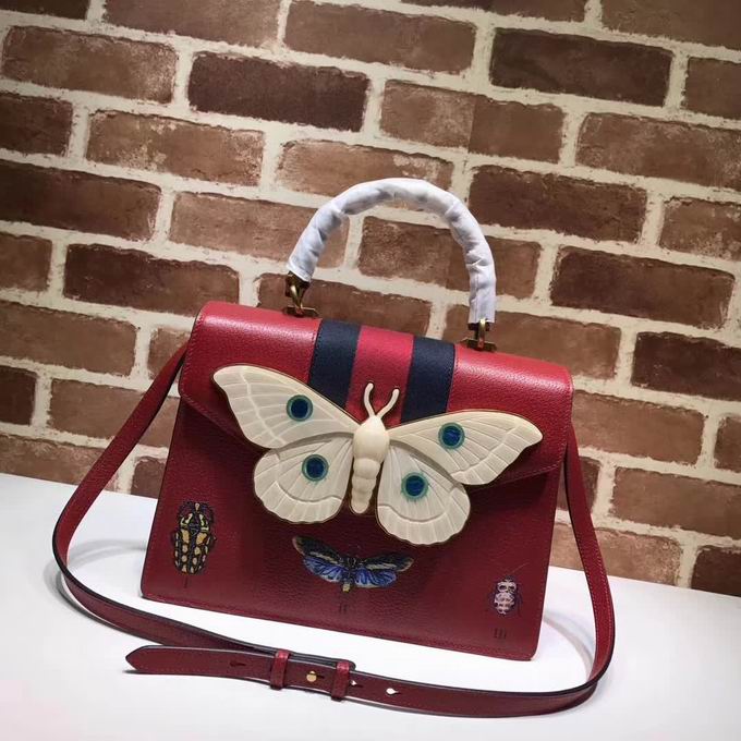  Gucci  Leather top handle bag with moth red