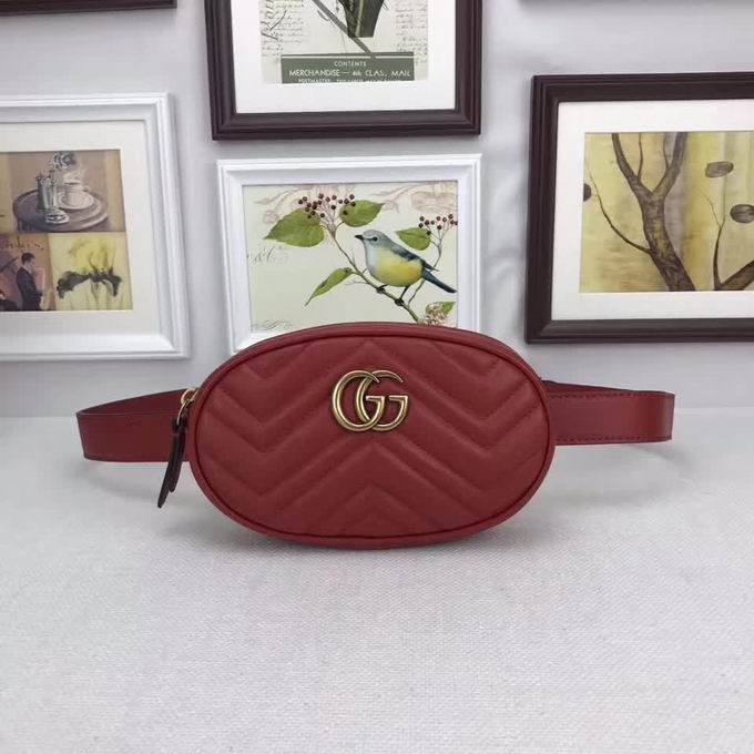 Gucci GG Marmont matelasse leather belt bag red