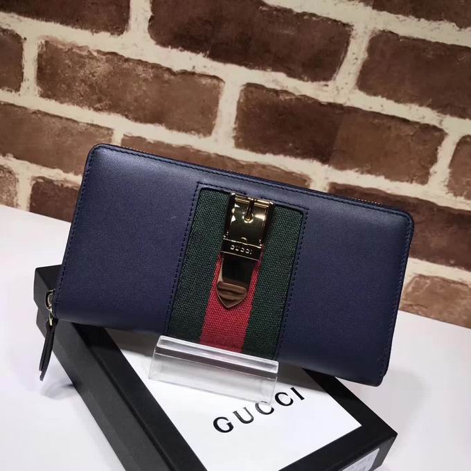  Gucci Sylvie leather zip around wallet blue