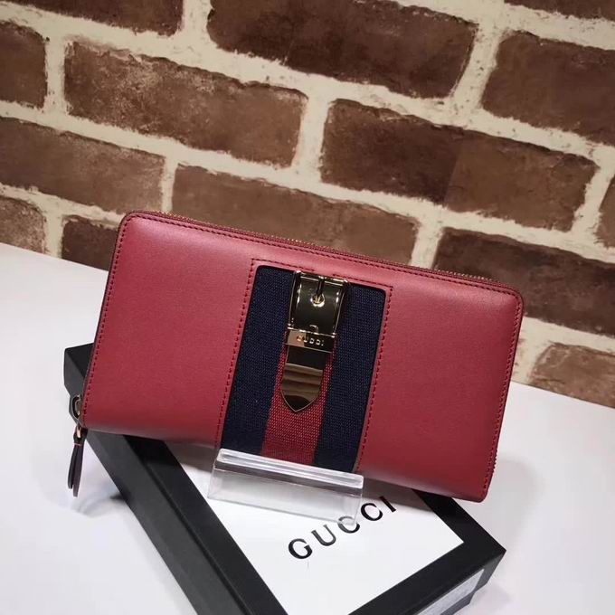  Gucci Sylvie leather zip around wallet red