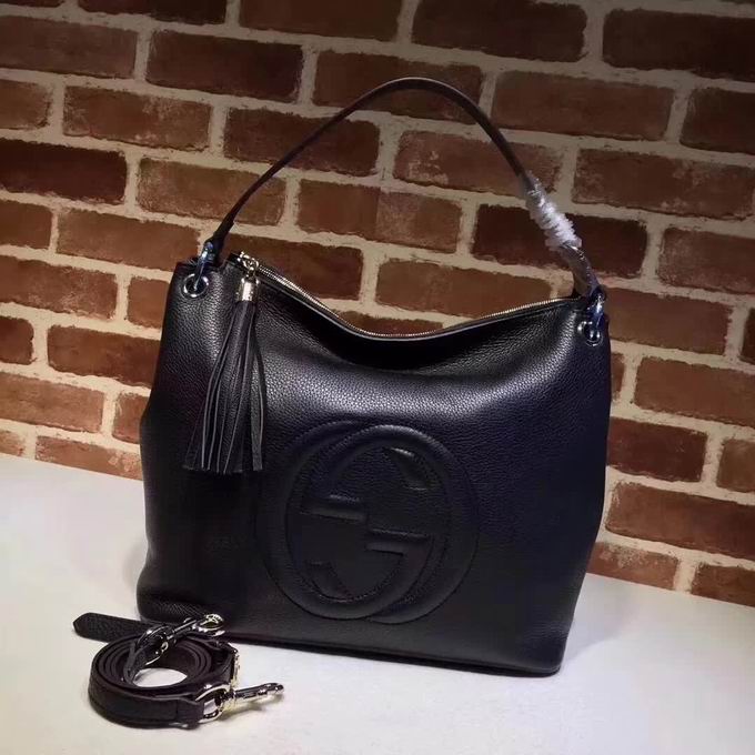  Gucci Embossed GG leather hobo black