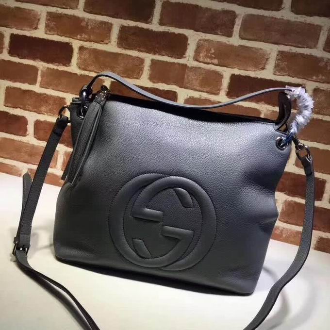  Gucci Embossed GG leather hobo gray