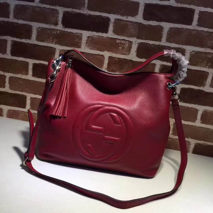  Gucci Embossed GG leather hobo wine