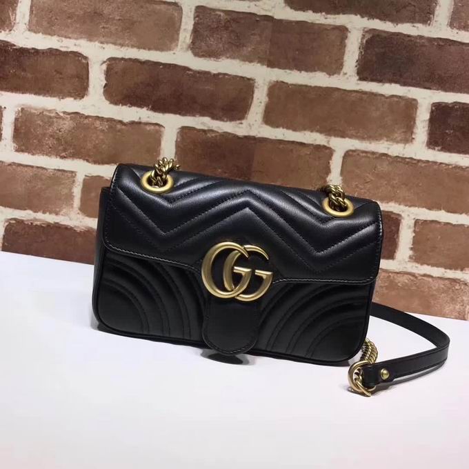  Gucci GG Marmont matelasse shoulder bag black leather
