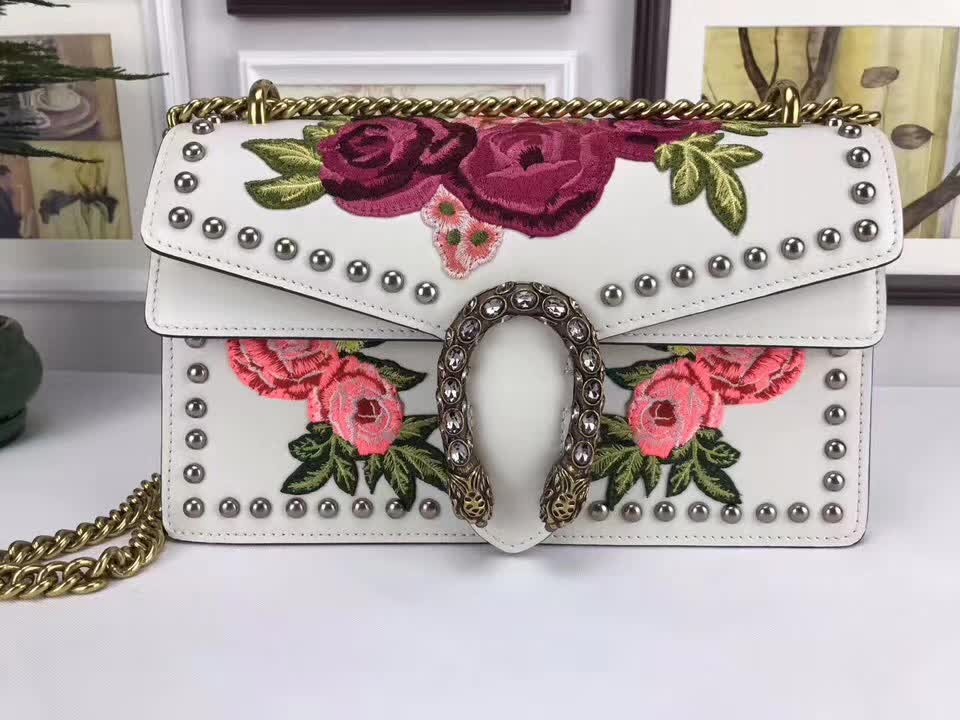  Gucci Dionysus embroidered shoulder bag white leather