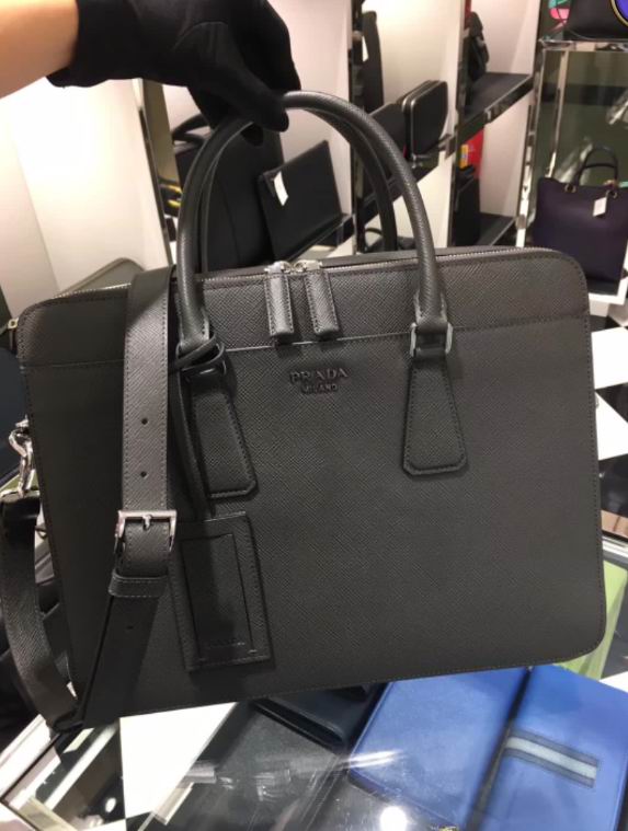  Prada dark gray Saffiano Cuir leather briefcase FOR MAN