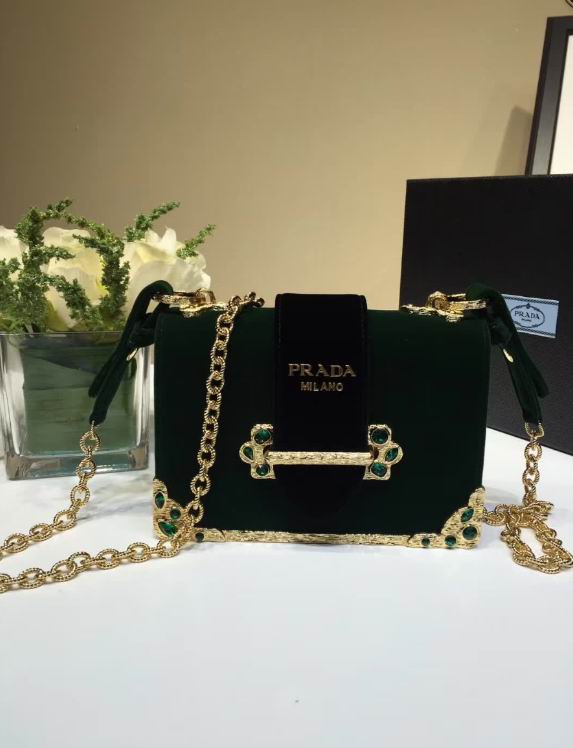  Prada Velvet bag with green gemstone