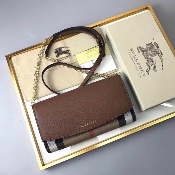  Burberry House Check and Leather Wallet with Chain dark brown