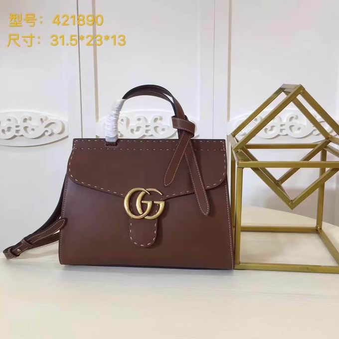  Gucci GG Marmont leather top handle bag brown
